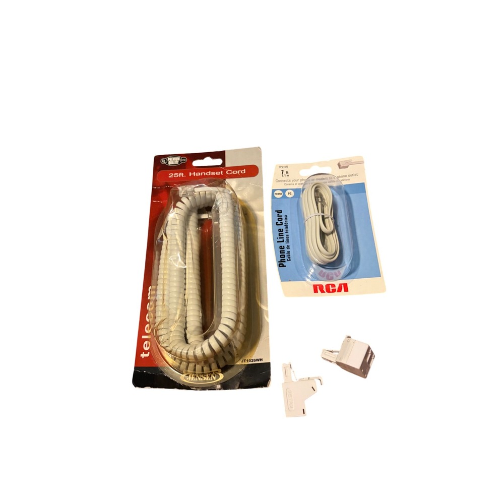 Jensen RCA Phone Cord Bundle Handset Line Cable White Office Accessory NWT